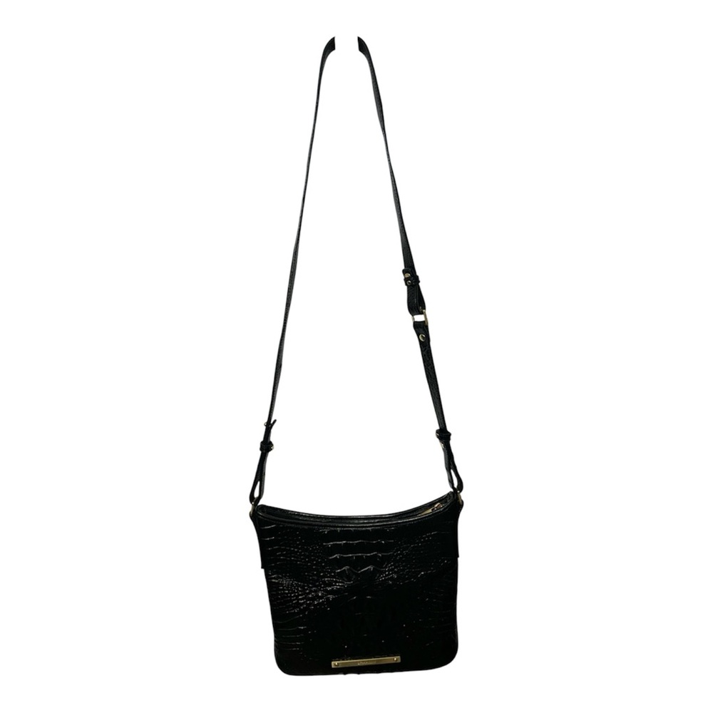 Brahmin Black Croc Embossed Leather Crossbody Bag Adjustable Strap Classic - Picture 3 of 5